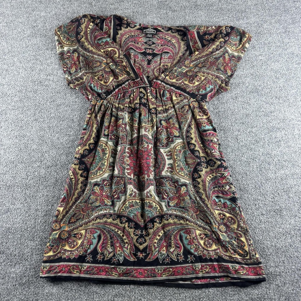 Angie Dress Womens L Multicolor Paisley V Neck Empire Waist Boho Sundress